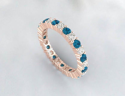 Blue Topaz Full Eternity Wedding Band Diamond Engagement Ring Gift