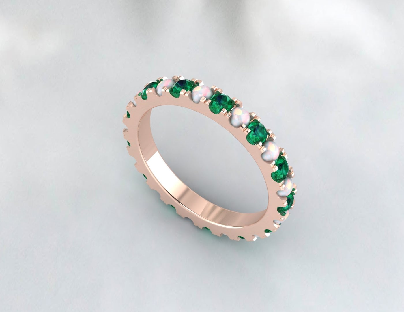 Opal And Emerald Band Full Eternity Wedding Band Christmas Gift