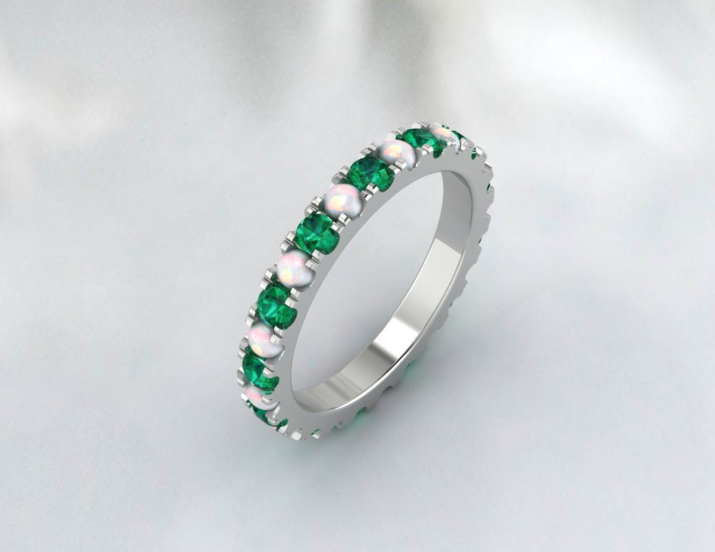 Opal And Emerald Band Full Eternity Wedding Band Christmas Gift