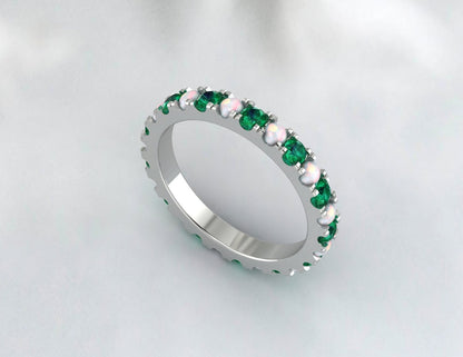 Opal And Emerald Band Full Eternity Wedding Band Christmas Gift