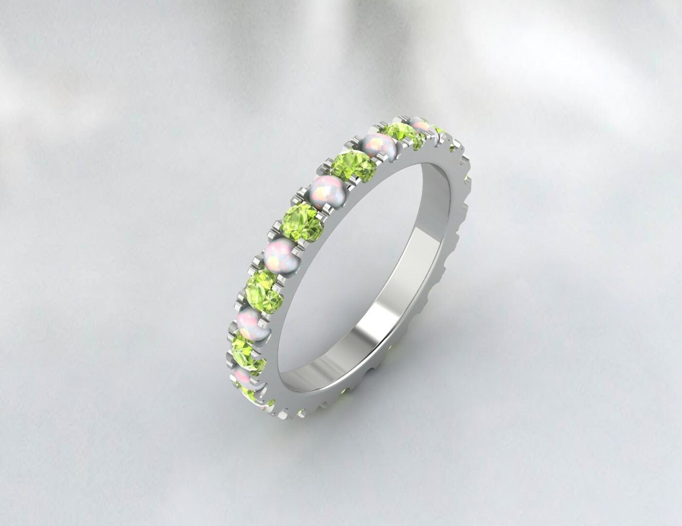 Opal And Peridot Ring Opal Eternity Wedding Band Christmas Day Gift