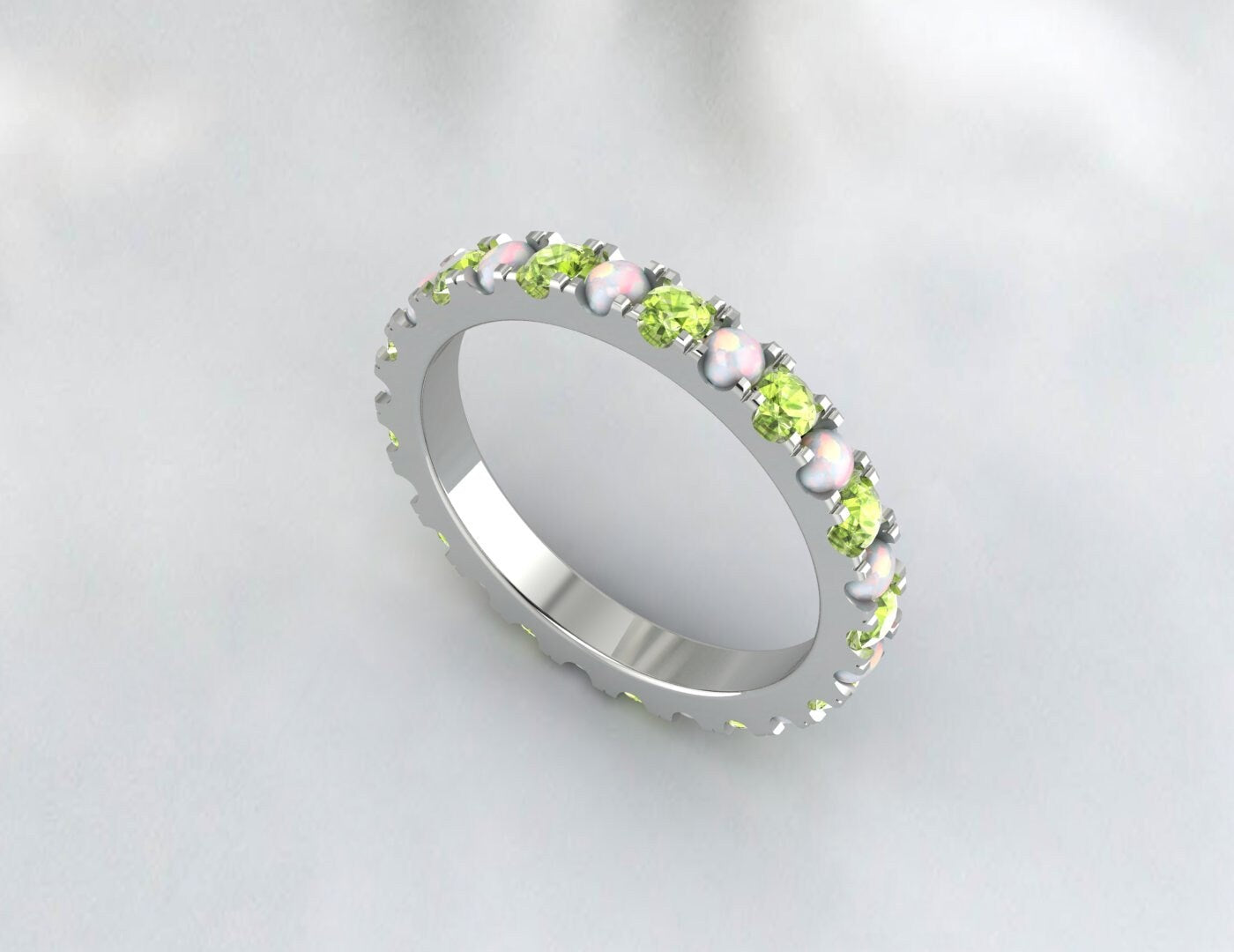 Opal And Peridot Ring Opal Eternity Wedding Band Christmas Day Gift