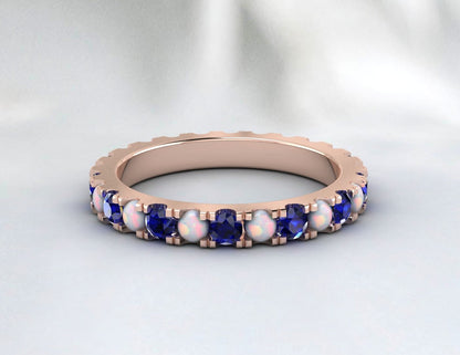 Opal & Sapphire Wedding Band Eternity Matching Band Anniversary Ring