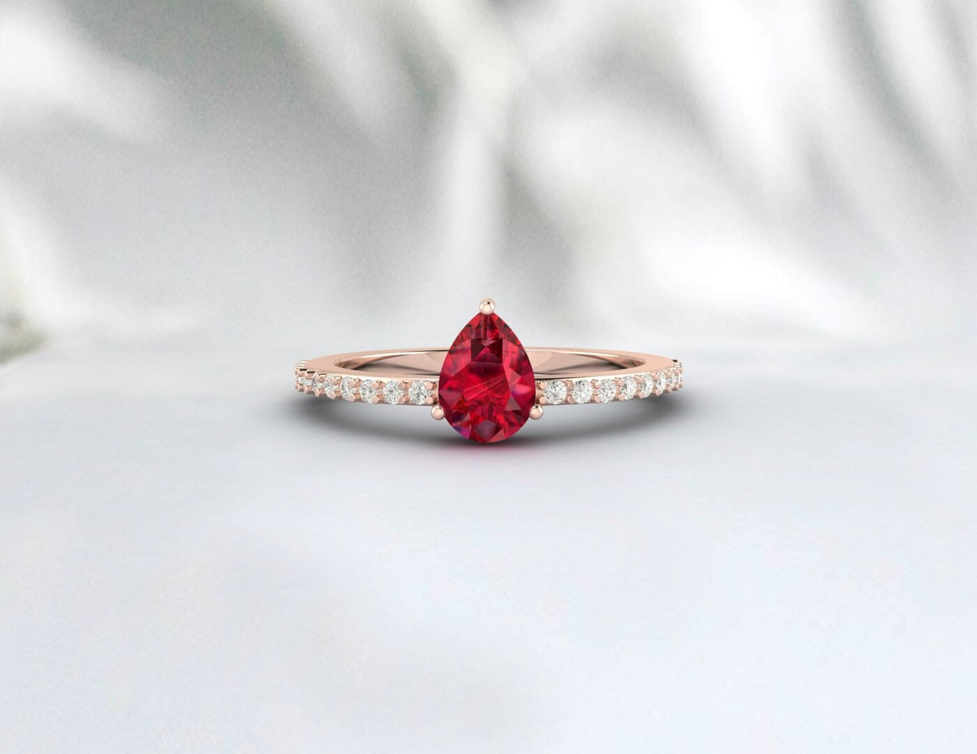 Vintage Pear Ruby Wedding Set Engagement Ruby July Birthstone Ring