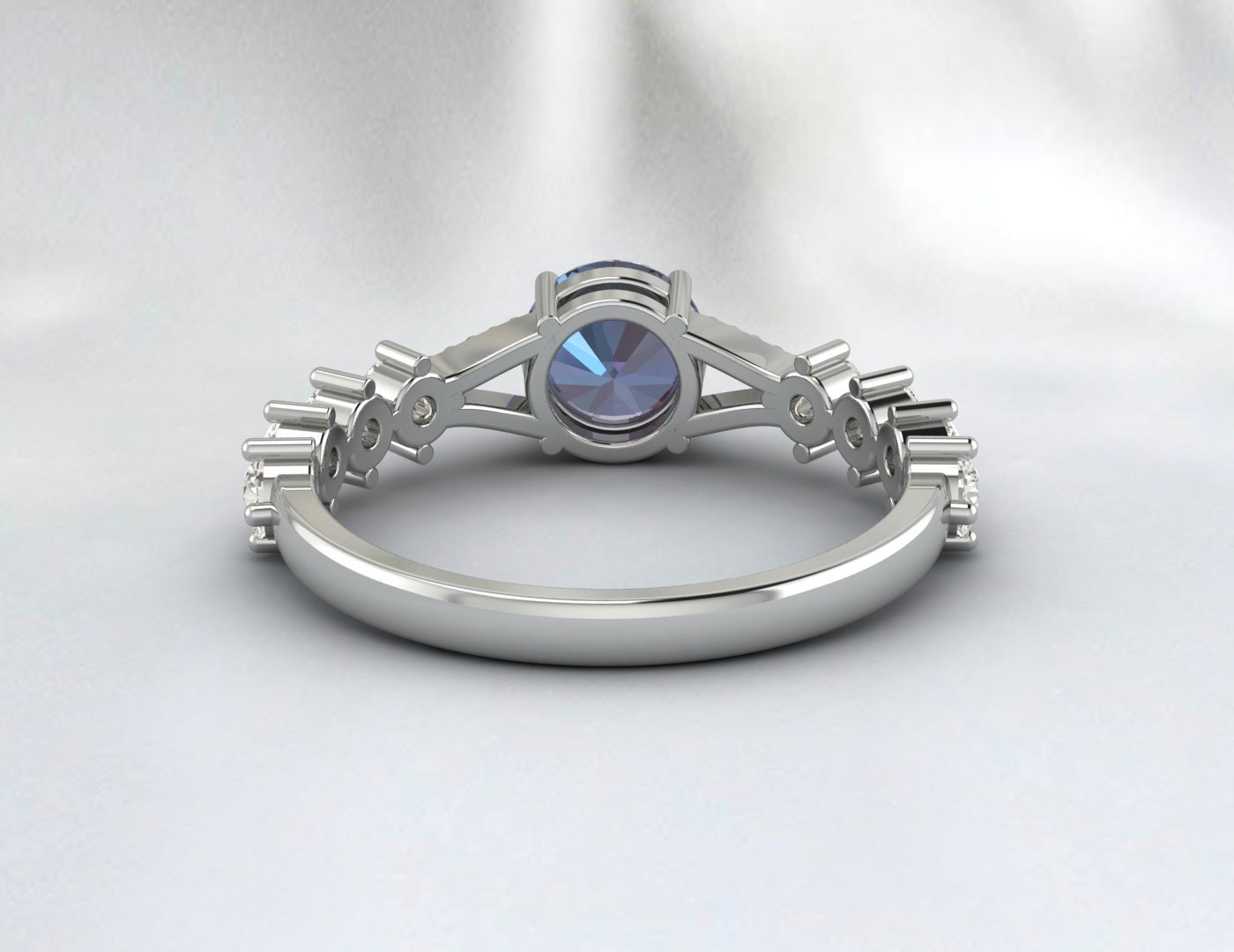 Round Cut Color Changing Alexandrite Ring Silver Anniversary Ring