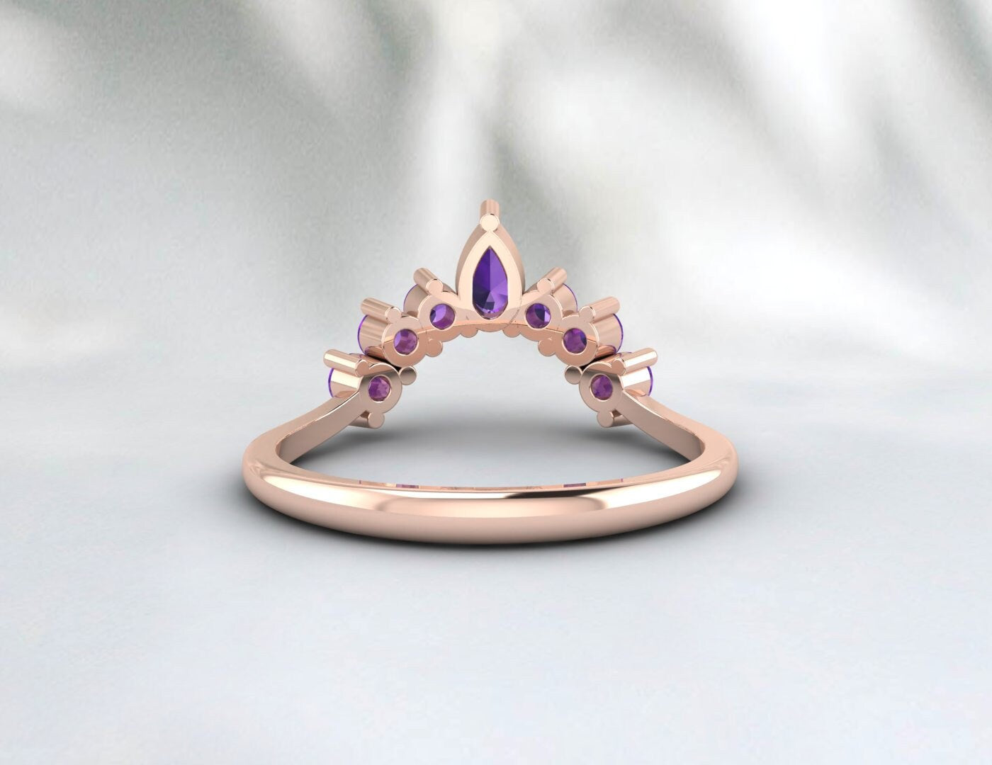 Teardrop Purple Amethyst Curved Wedding Band Ring Pear Amethyst Ring