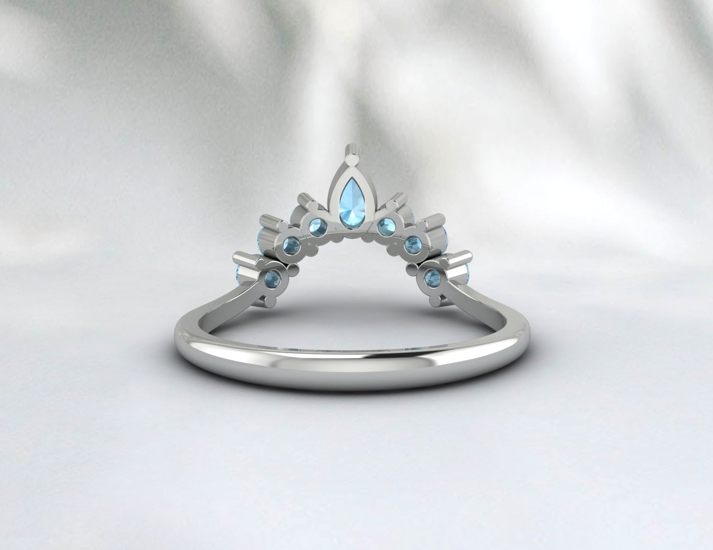 Crown Aquamarine Curve Wedding Band Chevron Anniversary Ring For Her