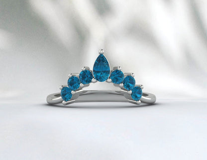 Curved Wedding Band London Blue Topaz Unique Bridal Stacking Band