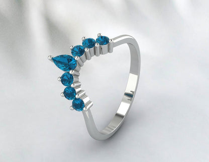 Curved Wedding Band London Blue Topaz Unique Bridal Stacking Band