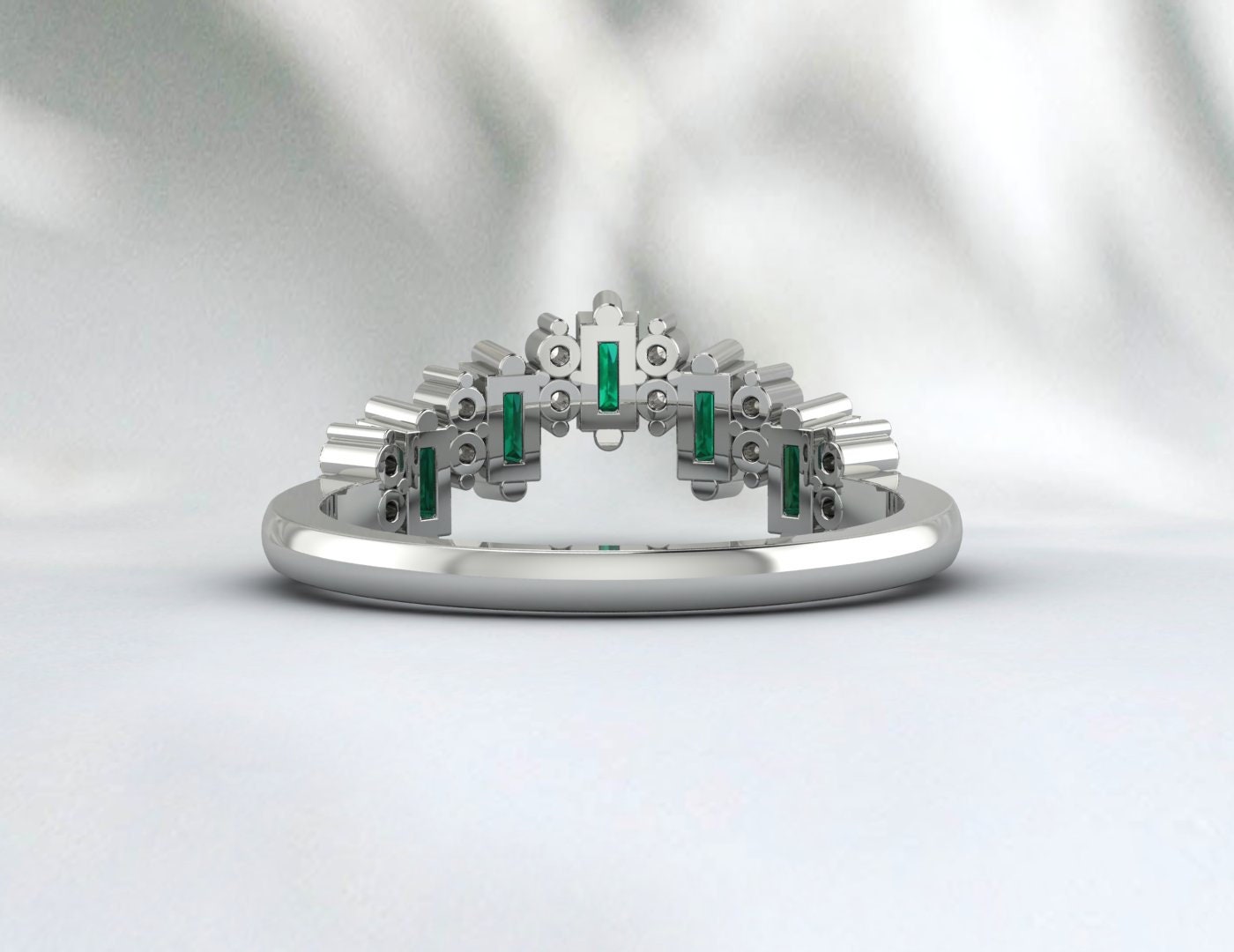 Emerald Curved Band Diamond Band Engagement Ring Promise Ring For Her