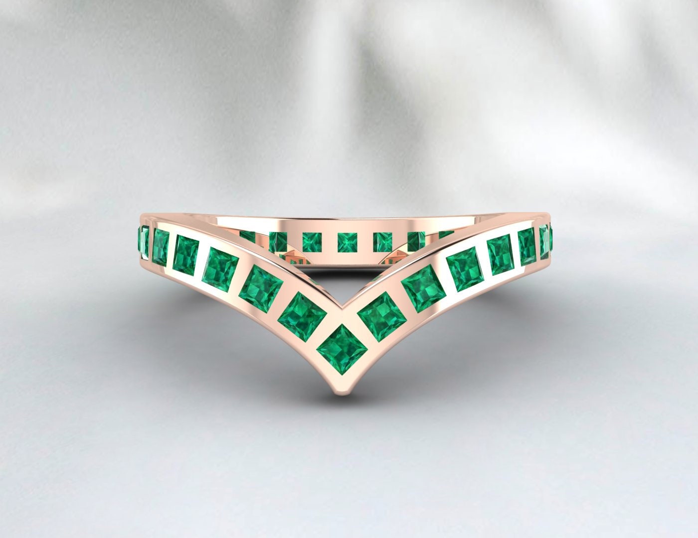 Princess Cut Emerald Eternity Curved Wedding Band Anniversary Gift