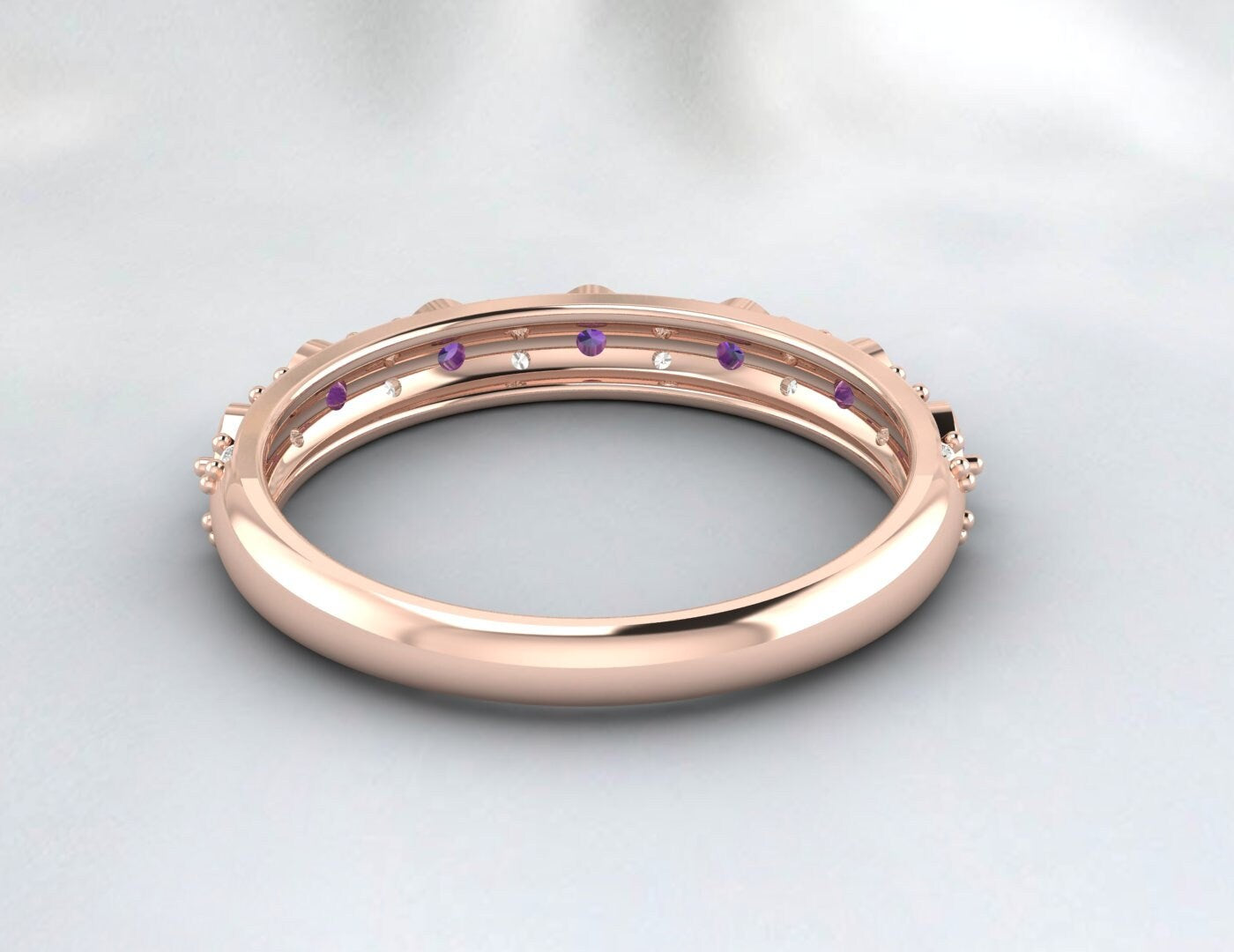 Purple Amethyst Wedding Band 925 Silver Diamond Ring Anniversary Gift