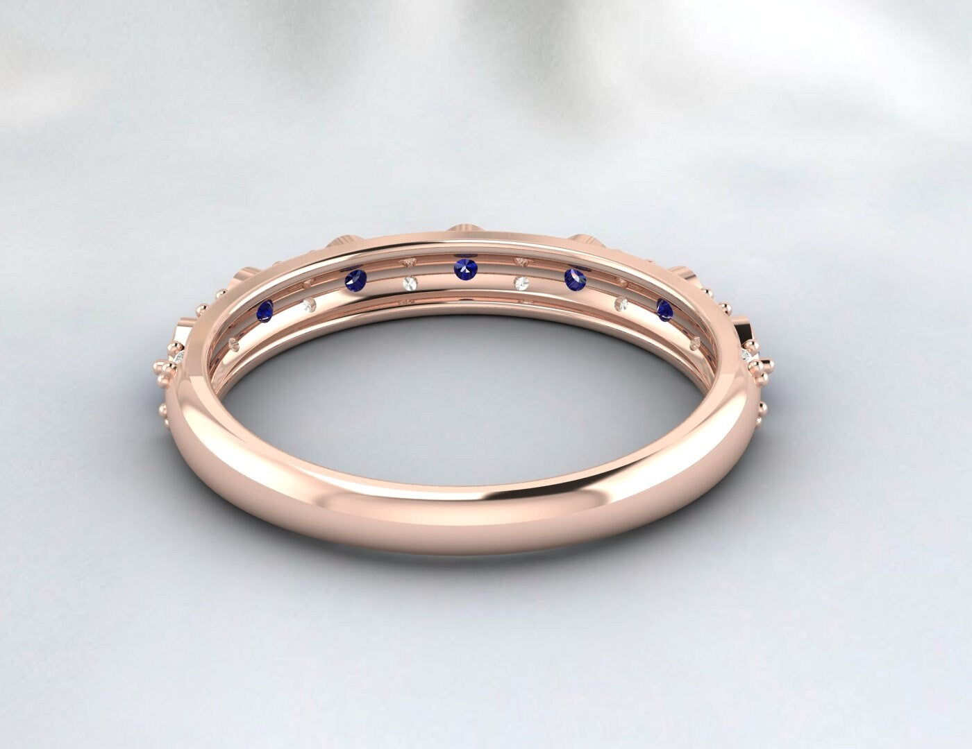 Silver Antique Sapphire Wedding Band Vintage Anniversary Gift For Her