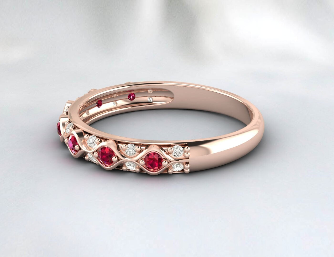 Ruby Half Eternity Band Shining Myanmar Ruby Ring Anniversary Gift