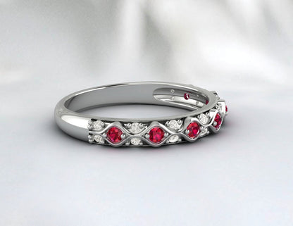 Ruby Half Eternity Band Shining Myanmar Ruby Ring Anniversary Gift