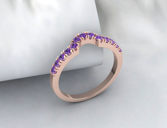 Sterling Silber Ringe Amethyst Ehering Halb Ewigkeit Gebogener Ring Weißgold plattiert Jahrestag Geschenk Passendes Band Februar Geburtsstein