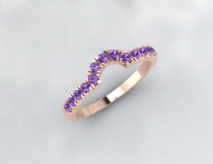 Sterling Silver Rings Amethyst Wedding Band Half Eternity Curved Ring White Gold Plated Anniversary Gift Matching Band February Birthstone