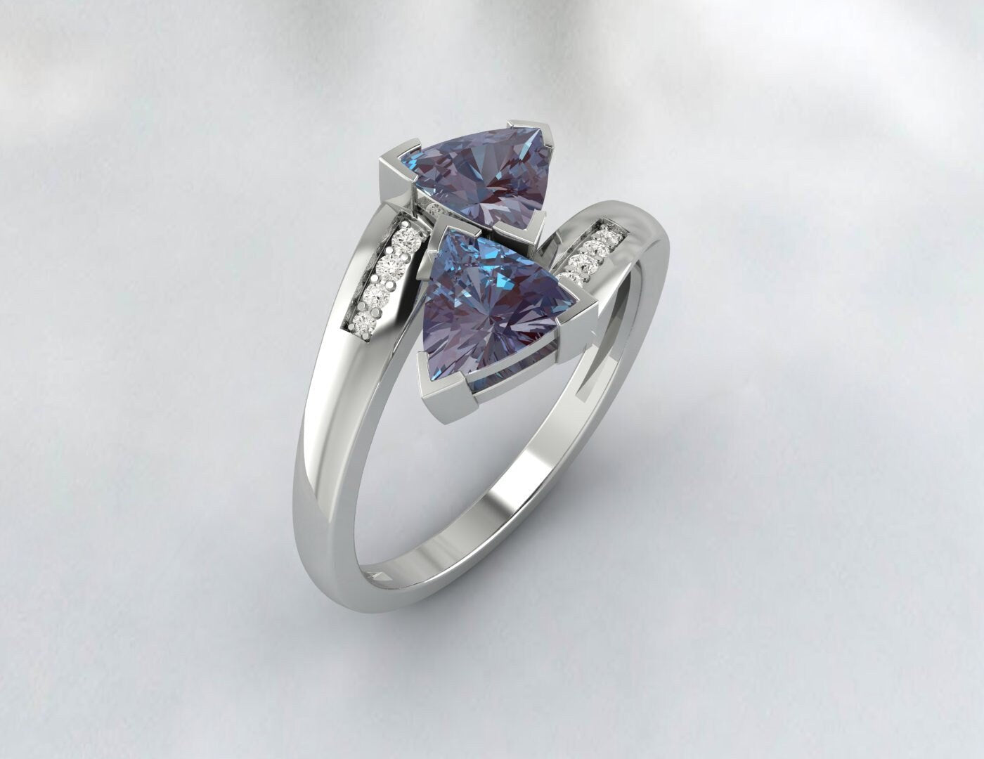 Bague de mariage en alexandrite coupée en trillions, bague avec pierre de naissance de juin