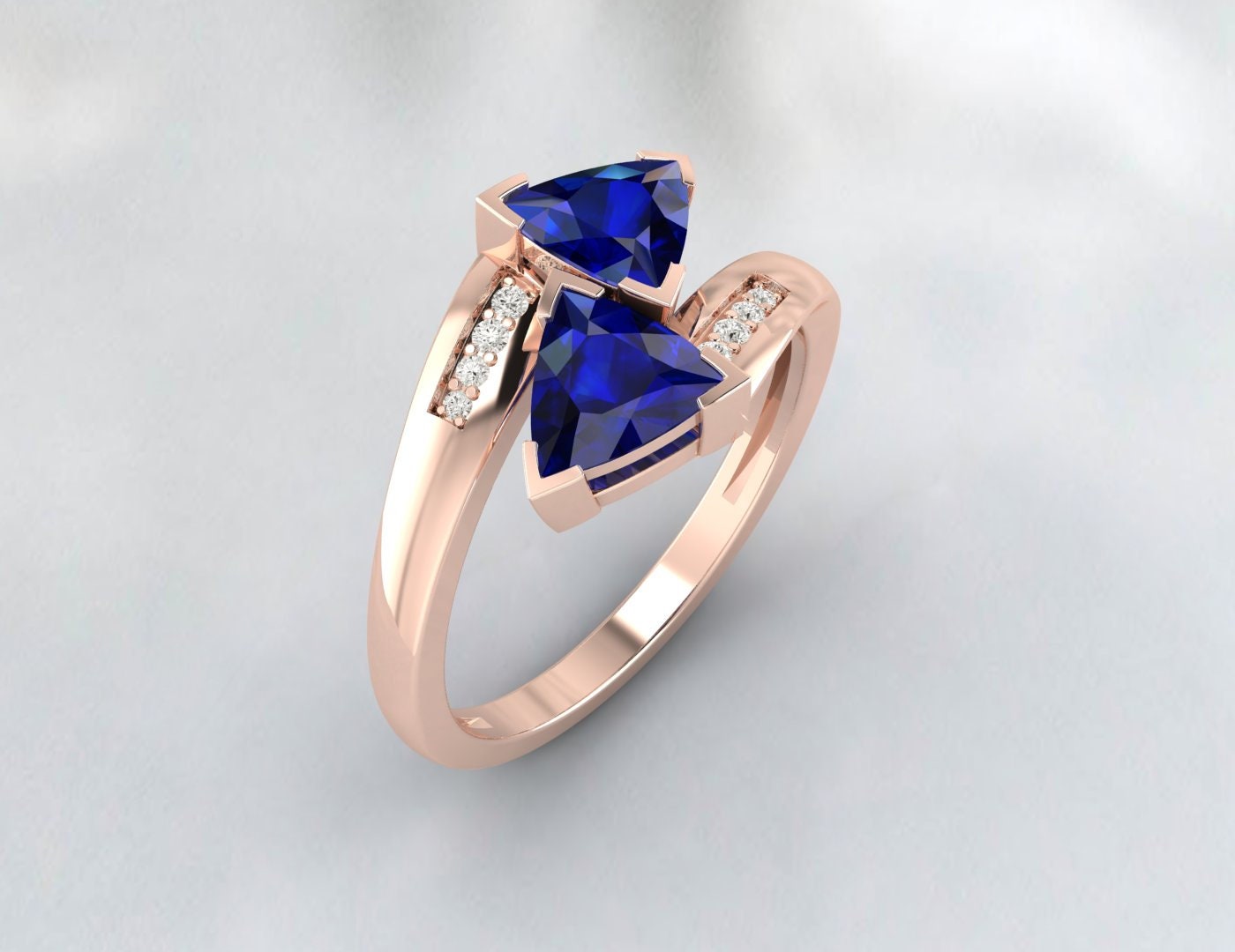 Bague saphir bleu Bague de promesse Trillion Cut Blue Gemstone Sterling Silver Ring Septembre Birthstone Bypass Ring Crossover Bague de fiançailles