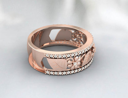 Floral Inspire Filigree Band Art Déco Diamond Milgrain Wedding Band