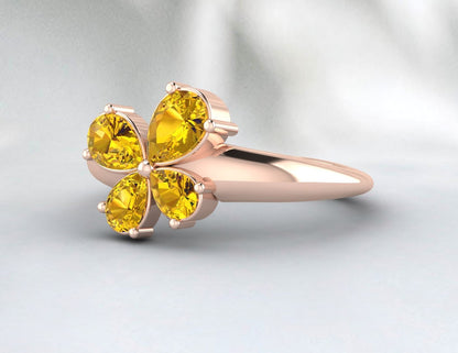 Bague en argent avec citrine en forme de poire, alliance avec pierre de naissance de novembre