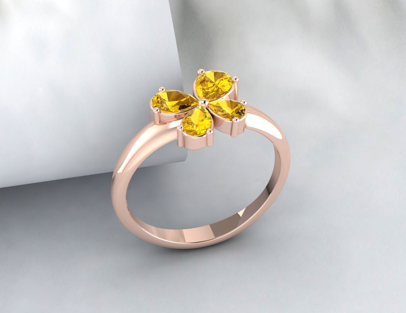 Bague en argent avec citrine en forme de poire, alliance avec pierre de naissance de novembre