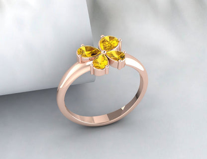 Silver Pear Shape Citrine Ring November Birthstone Wedding Band