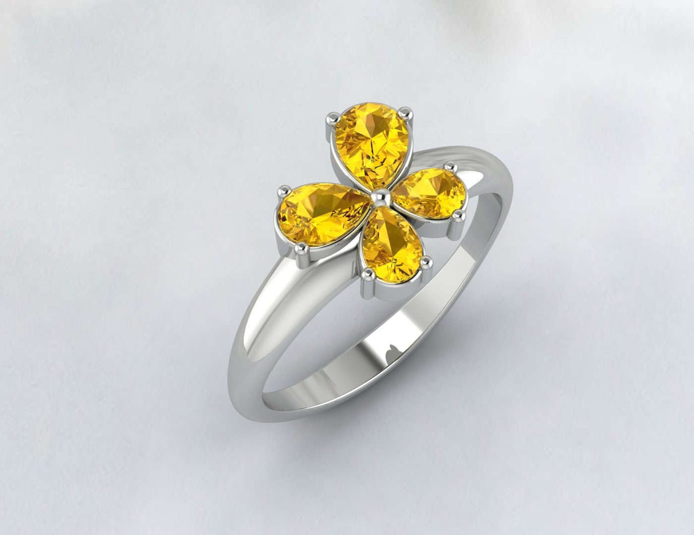 Silver Pear Shape Citrine Ring November Birthstone Wedding Band