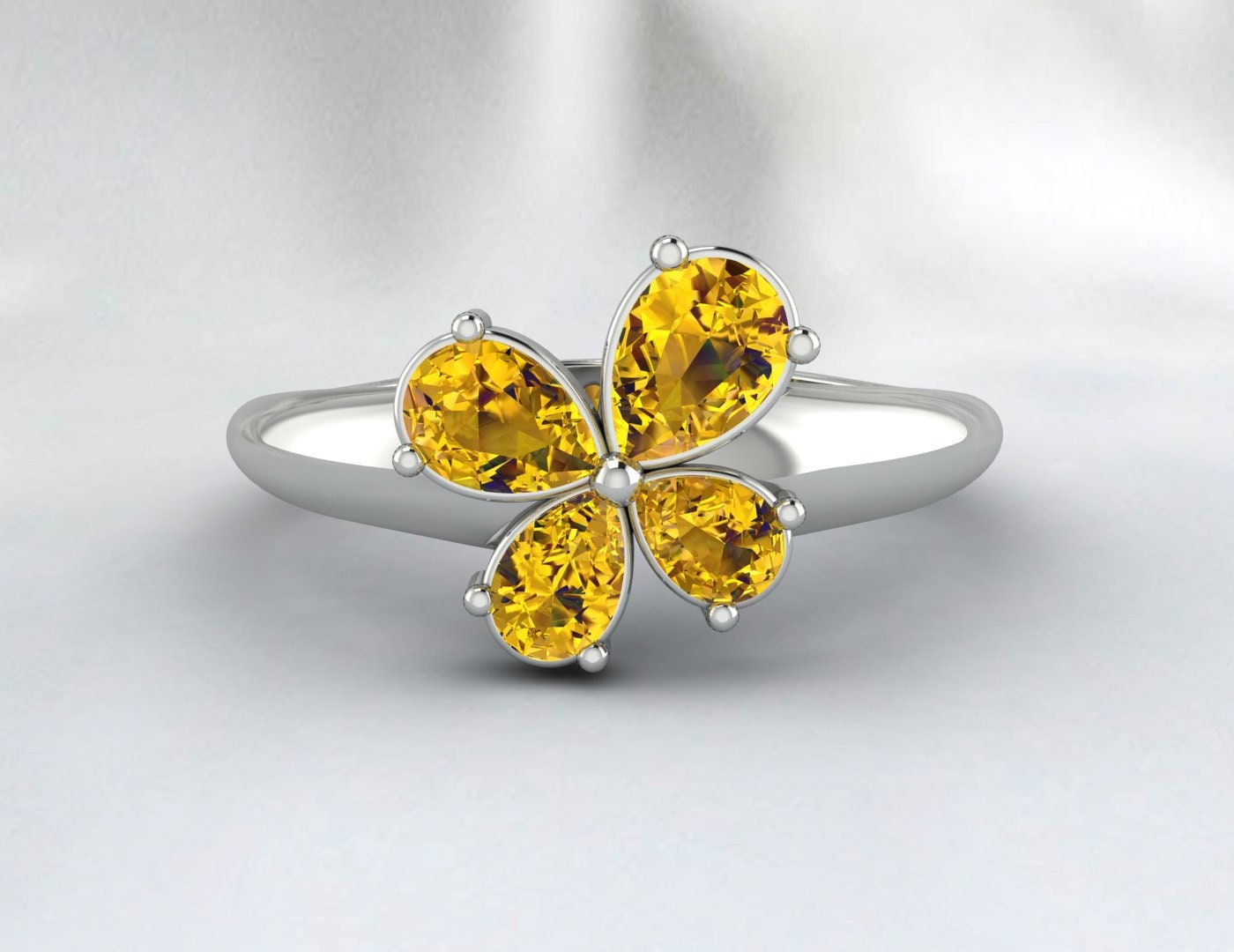 Silver Pear Shape Citrine Ring November Birthstone Wedding Band