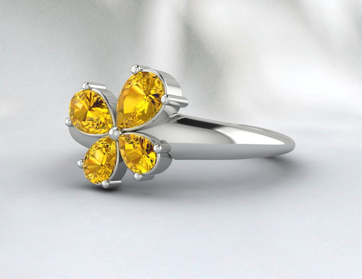 Silver Pear Shape Citrine Ring November Birthstone Wedding Band