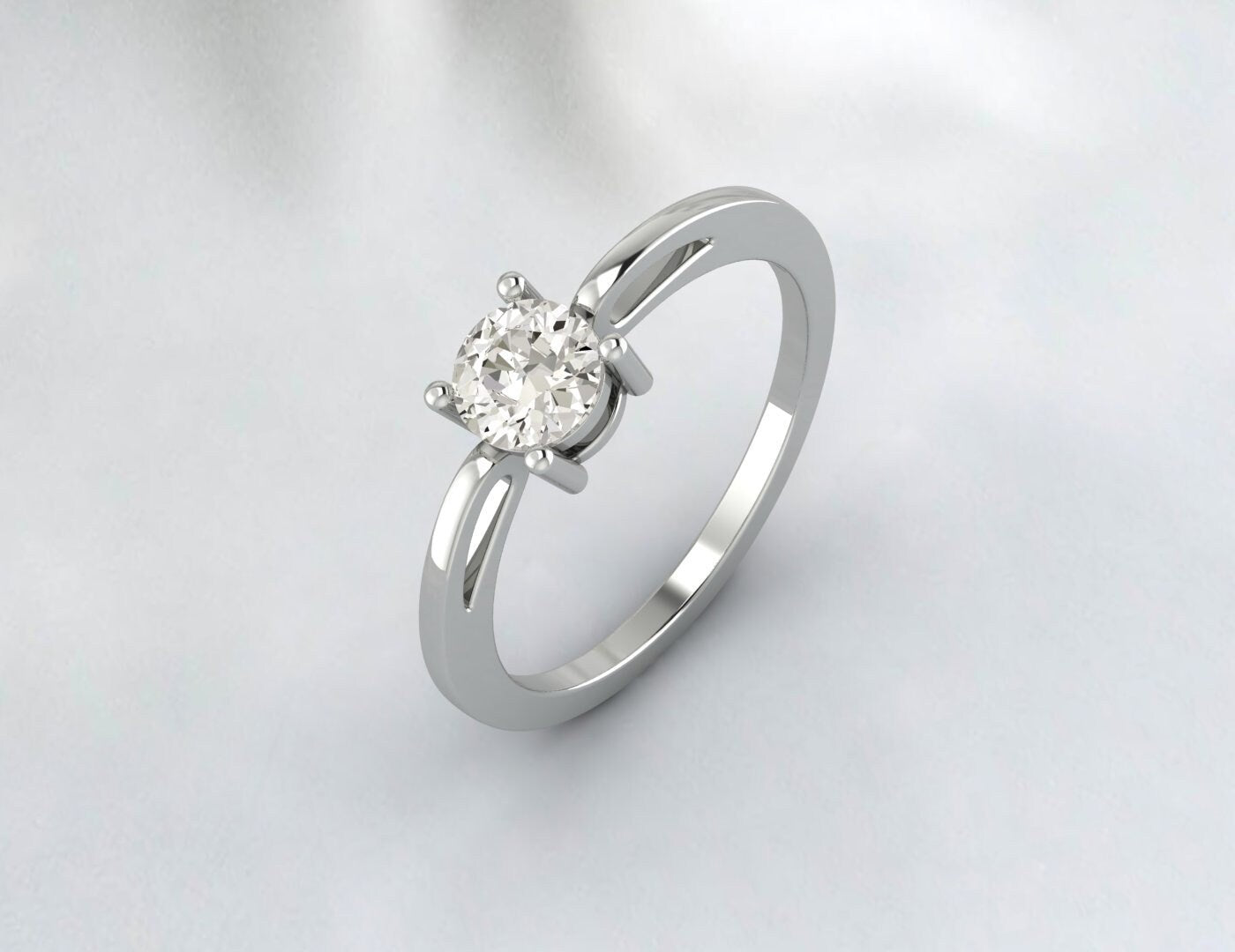 CZ Diamond Round Cut Solitaire Engagement Ring Silver Wedding Bnad