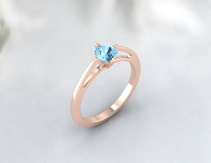 Bague solitaire aigue-marine, bague de fiançailles, bague avec pierre de naissance de mars