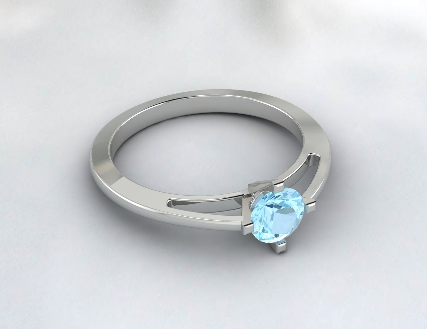 Bague solitaire aigue-marine, bague de fiançailles, bague avec pierre de naissance de mars