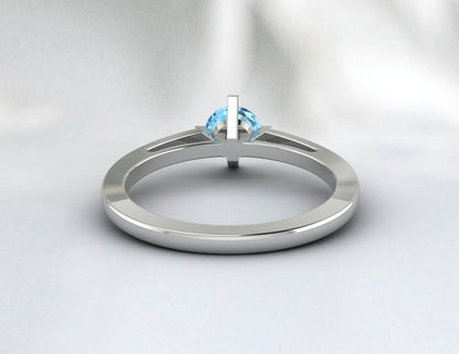 Bague solitaire aigue-marine, bague de fiançailles, bague avec pierre de naissance de mars