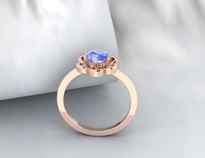 Bague de mariage Tanzanite Bague d’anniversaire de fleur Bague de fiançailles