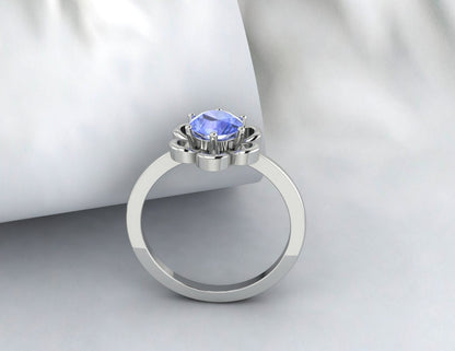 Bague de mariage Tanzanite Bague d’anniversaire de fleur Bague de fiançailles