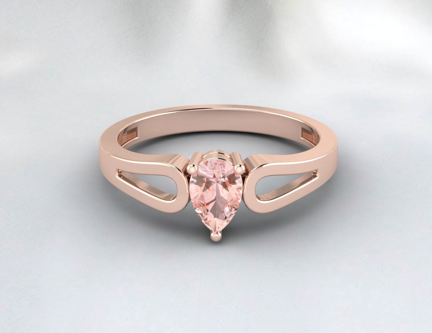 Natural Peach Pear Cut Morganite Silver Engagement Ring Wedding Band