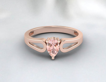 Natural Peach Pear Cut Morganite Silver Engagement Ring Wedding Band