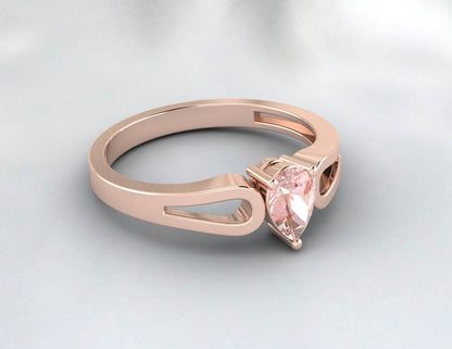 Natural Peach Pear Cut Morganite Silver Engagement Ring Wedding Band