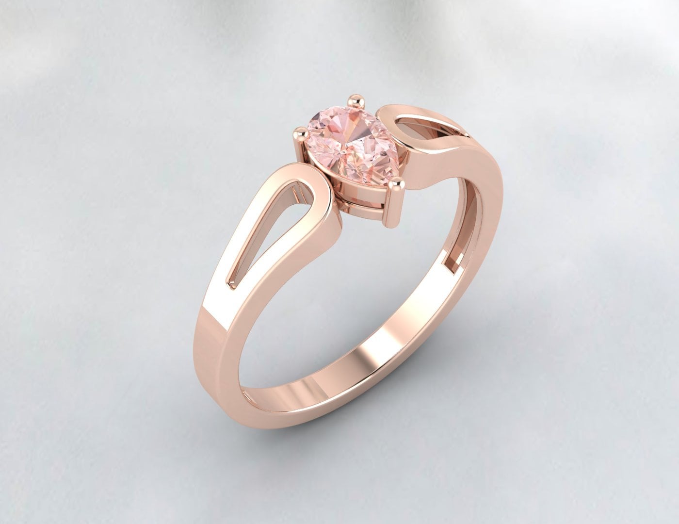 Natural Peach Pear Cut Morganite Silver Engagement Ring Wedding Band