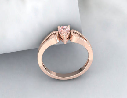 Natural Peach Pear Cut Morganite Silver Engagement Ring Wedding Band