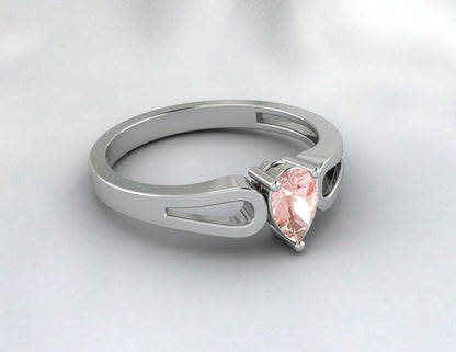 Natural Peach Pear Cut Morganite Silver Engagement Ring Wedding Band