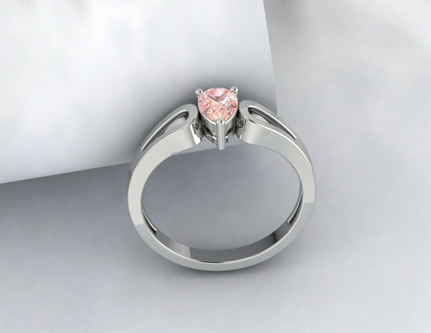 Bague de fiançailles en argent Morganite naturelle, coupe poire, pêche, bande de mariage