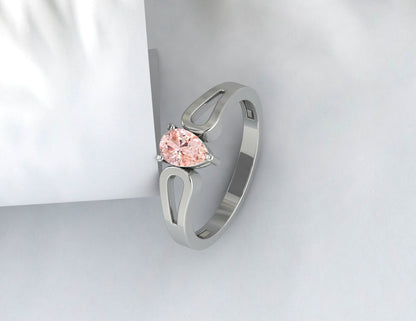 Natural Peach Pear Cut Morganite Silver Engagement Ring Wedding Band