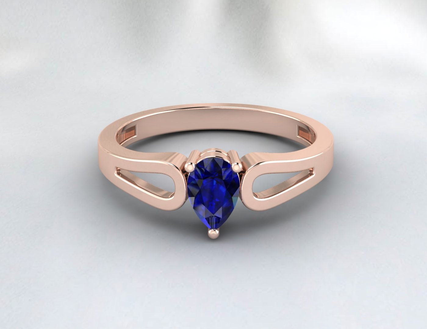 Bagues de fiançailles saphir bleu taille poire bague de mariage halo en argent