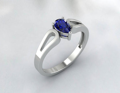 Bagues de fiançailles saphir bleu taille poire bague de mariage halo en argent