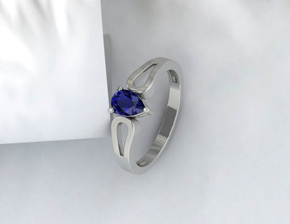 Pear Cut Blue Sapphire Engagement Rings Silver Halo Wedding Ring