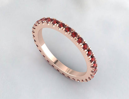 Red Garnet Full Eternity Wedding Band Matching Band Anniversary Gift