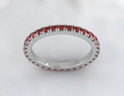 Red Garnet Full Eternity Wedding Band Matching Band Anniversary Gift