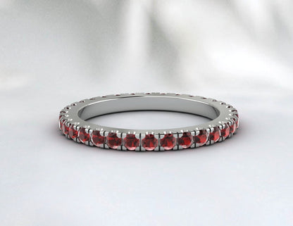 Red Garnet Full Eternity Wedding Band Matching Band Anniversary Gift